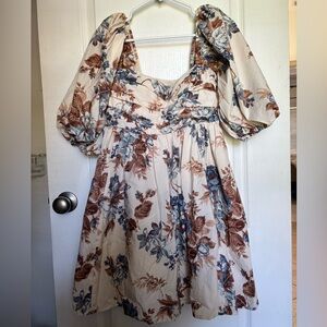 Abercrombie & Fitch Blue and Brown Floral Long Sleeve Dress